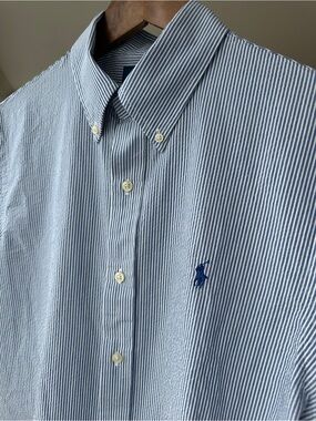 Ralph Lauren Polo Men’s Short Sleeve Button-Down Shirt — Blue/White Stripe